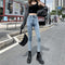 Img 7 - Dark Grey Stretchable Denim Pants Women Slim Look High Waist All-Matching Fitted Fit Pencil Pants