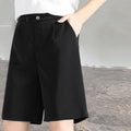 Img 1 - Black Suits Shorts Women Summer Petite Wide Leg High Waist Loose Outdoor Slim Look Straight Casual Mid-Length Pants