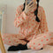 Pajamas Women Long Sleeved Cardigan Two-Piece Sets Japanese INS Strawberry Adorable Student Loungewear Outdoor Sleepwear