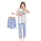 Img 5 - Pajamas Women Summer Three-Piece Short Sleeve Sets Loose Plus Size Cartoon Minimalist Casual Cooling Loungewear