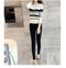 IMG 109 of Round-Neck Sweater Women Slim Look Demure Tops Striped Long Sleeved Undershirt Outerwear