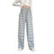 Img 5 - Chequered Pants Women Summer High Waist Slim Look Straight Wide Leg Loose Drape Casual Floor-Length