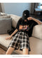 IMG 117 of Chequered Shorts Women Summer Loose Student Straight Mid-Length Wide Leg Casual Pants Hong Kong ins Shorts