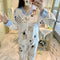 IMG 139 of Popular Streaming Pajamas Women Lapel Cotton Long Sleeved Trendy Western Cardigan Loungewear Sets Sleepwear