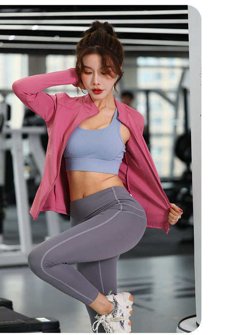 IMG 115 of Mesh Sporty Women Long Sleeved Jogging Quick Dry Popular Stand Collar Zipper Cardigan Jacket Yoga Tops Outerwear