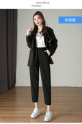 IMG 118 of Suit Pants Women Thin Loose Black Harem High Waist Slim Look Petite Three Quarter Straight Casual Pants