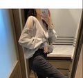 IMG 110 of Zipper Bare Shoulder Sweatshirt Women Long Sleeved insLoose Solid Colored Plus Size Outerwear