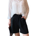 Img 5 - Suits Shorts Summer Women Thin A-Line Wide Leg Slim Look Black Bermuda Casual Art Elegant Bermuda Shorts