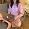 Korea Korean INS Chequered Pajamas Women Sleeve Length Pants Cardigan Adorable Cartoon Sets Loungewear Sleepwear