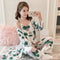 Pyjamas Summer Women Cotton Thin Pajamas Sleeve Length Pants Strap Three-Piece Loungewear Sleepwear