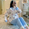 IMG 148 of Popular Streaming Pajamas Women Lapel Cotton Long Sleeved Trendy Western Cardigan Loungewear Sets Sleepwear