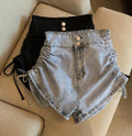 Img 9 - Sexy Design Fold Drawstring Denim Shorts Women Summer Thin High Waist Slim Look All-Matching A-Line Hot Pants