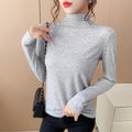 Black Round-Neck Half-Height Collar Matching Women Slim Look Solid Colored Matching Long Sleeved Tops Outerwear