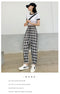 IMG 104 of Loose High Waist Chequered Slim Look Elegant Non Belt Jogger Casual Long Pants Wide Leg Women Pants