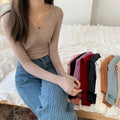 Img 3 - Solid Colored Trendy All-Matching Fitting Undershirt Tops ins Korean Slim Look V-Neck Under Sweater Women