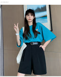 IMG 107 of Suits Mid-Length Shorts Women Summer Loose Plus Size Outdoor High Waist Straight Hong Kong Casual Pants Shorts