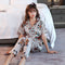 Pajamas Women Summer Silk Sets Short Sleeve Long Pants Black Bear Adorable Cartoon Korean Home Sleepwear