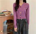 IMG 105 of V-Neck Colourful Button Cardigan Short Long Sleeved Korean Sweater Women Elegant Sweet Look Tops Outerwear
