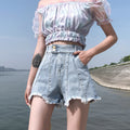 Img 3 - High Waist Denim Pants Shorts Women Summer Korean Loose Slim Look Vintage Outdoor Hot Pants