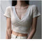 IMG 118 of Floral V-Neck T-Shirt Women Summer Slim Look Trendy Feminine Short Sleeve Tops insWomen T-Shirt