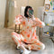 ins Women Pajamas Sleeve Length Pants Adorable Korean Cartoon Printed Casual Loungewear Sleepwear