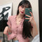 IMG 127 of Korean Bare Belly Short Ruffle V-Neck Sweater Women Outdoor Cardigan bmTops Outerwear