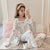 Pyjamas Summer Women Cotton Thin Pajamas Sleeve Length Pants Strap Three-Piece Loungewear Sleepwear