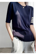IMG 120 of Round-Neck Short Sleeve T-Shirt Women Loose insSummer Korean All-Matching White Cotton Tops Outerwear