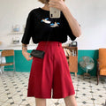 IMG 115 of High Waist Straight Suits Bermuda Shorts Women Summer Loose Thin Pants Hong Kong Black Wide Leg ins Shorts