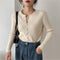 IMG 105 of Korean Slim Look V-Neck Under Pullover Solid Colored Casual All-Matching Undershirt Sweater Women Outerwear
