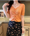 IMG 107 of Silk T-Shirt Short Sleeve Women Summer ins V-Neck High Waist French Slim Look Knitted Tops Outerwear