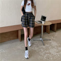 IMG 108 of High Waist Wide Leg Shorts Women Loose Outdoor Korean Summer Plaid Student Vintage Chequered Casual Pants Hot Shorts