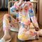 Popular Streaming Pajamas Women Lapel Cotton Long Sleeved Trendy Western Cardigan Loungewear Sets Sleepwear