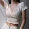 IMG 116 of Floral V-Neck T-Shirt Women Summer Slim Look Trendy Feminine Short Sleeve Tops insWomen T-Shirt