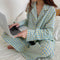 Popular Peach Pajamas Teens Cardigan Korean Chequered Long Sleeved Loungewear Sets Sleepwear