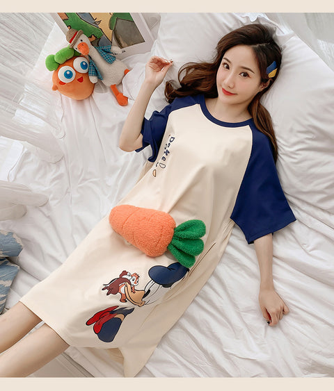 IMG 116 of Southeast Asia Pajamas Women Summer Short Sleeve Pyjamas Mid-Length Korean Loose Cartoon Adorable Loungewear Thin Sleepwear