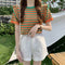 IMG 107 of Summer Korean Color-Matching Striped Short Sleeve Round-Neck Sweater Tops Women Outerwear