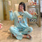 Pajamas Women Sleeve Length Pants Korean Cartoon Loose Plus Size Adorable Two-Piece Sets Loungewear Sleepwear