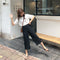 IMG 106 of Chiffon Casual Pants Three Quarter Wide Leg Women Elastic Black Slim Look All-Matching Korean Pants