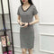 Img 10 - Summer Mid-Length Korean Striped Round-Neck Slimming Short Sleeve Loose Black Slim-Look Dress