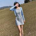 Img 7 - Summer Korean Chequered Strap Skirt Women Dress A-Line Dress