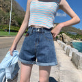 Img 7 - Popular Denim Shorts Women Summer High Waist Slim Look Loose All-Matching Wide Leg Outdoor A-Line Hot Pants