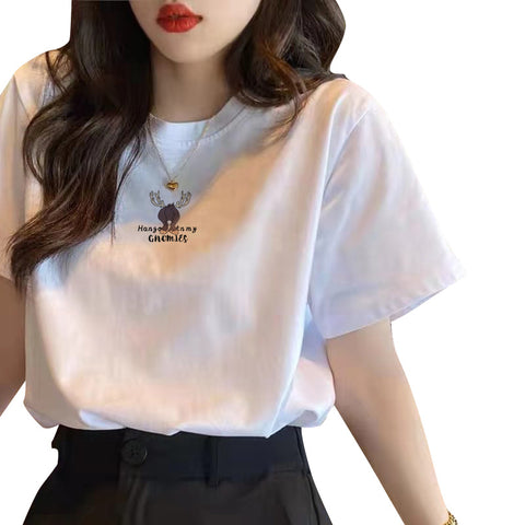 Img 5 - Short Sleeve T-Shirt Women INS Tops Summer Korean Loose Printed Student Round-Neck White T-Shirt