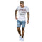 Img 3 - Europe Ripped Lace Denim Shorts Solid Colored Trendy Men Pants