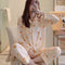 Streaming Popular Casual Pajamas Women Cardigan Sleeve Length Pants Europe Loungewear Sets Sleepwear