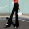 Img 6 - Black Drape High Waist Flare Leg Pants Women Suits Long Straight Lengthen Floor-Length