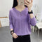 Img 3 - Thin See Through  Long Sleeved Short V-Neck Women Loose Tops Sweater