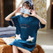 Short Sleeve Pyjamas Cotton Women Thin Mid-Length Dress Pajamas Cartoon Loose Casual Loungewear Sleepwear