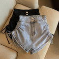 IMG 104 of Sexy Design Fold Drawstring Denim Shorts Women Summer Thin High Waist Slim Look All-Matching A-Line Hot Pants Shorts