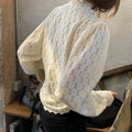 Img 2 - Floral Mesh Women All-Matching Slim Look Elegant Half-Height Collar Pullover Lazy Sweater